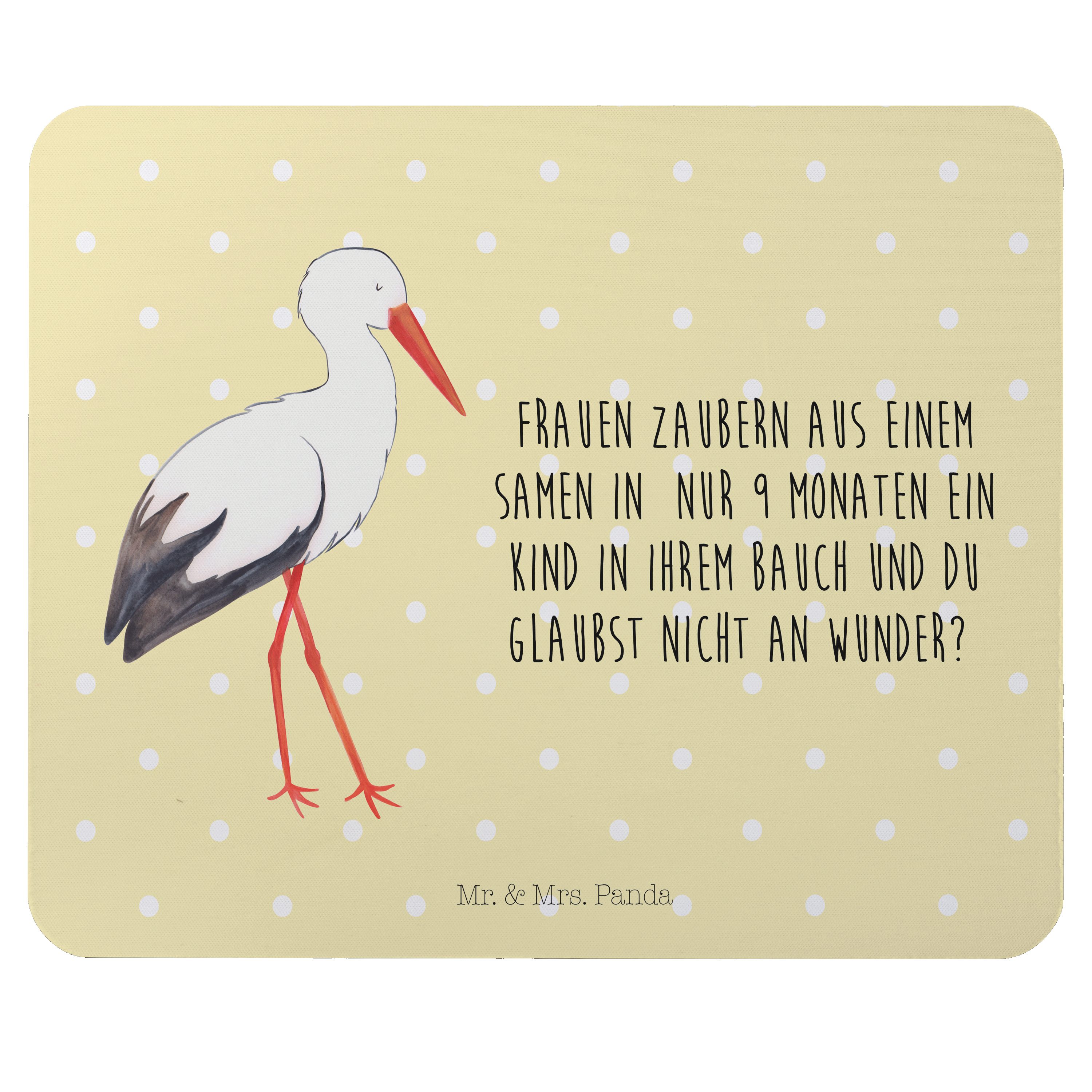 Mr. & Mrs. Panda Mauspad »Storch Gelb Pastell Geschenk, lustige